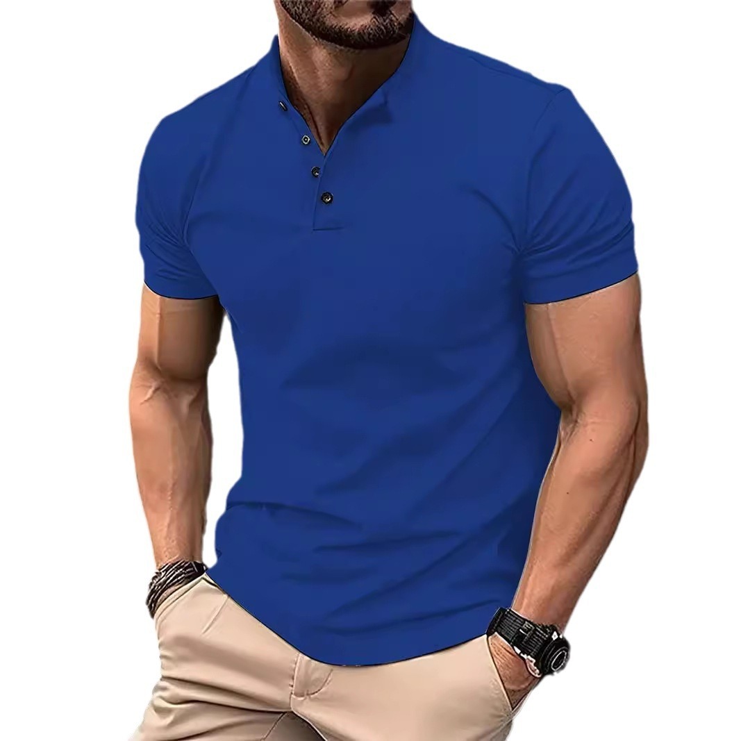 Mens digital printed casual buckle polyester short sleeved T-shirt polo shirt top