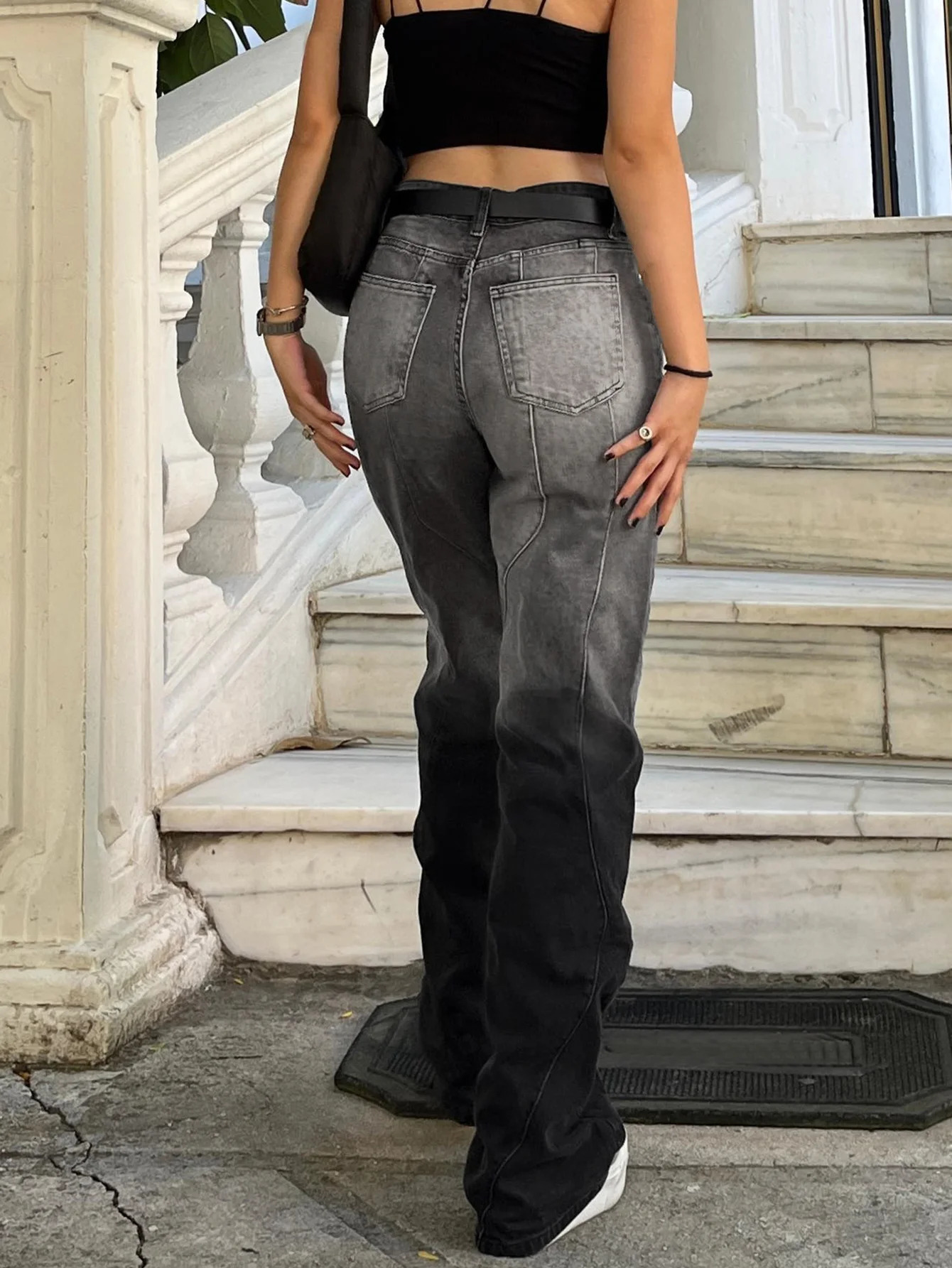 Y2K retro straight womens gradient aesthetic trend current elegant and fashionable clothing casual loose jeans 250403