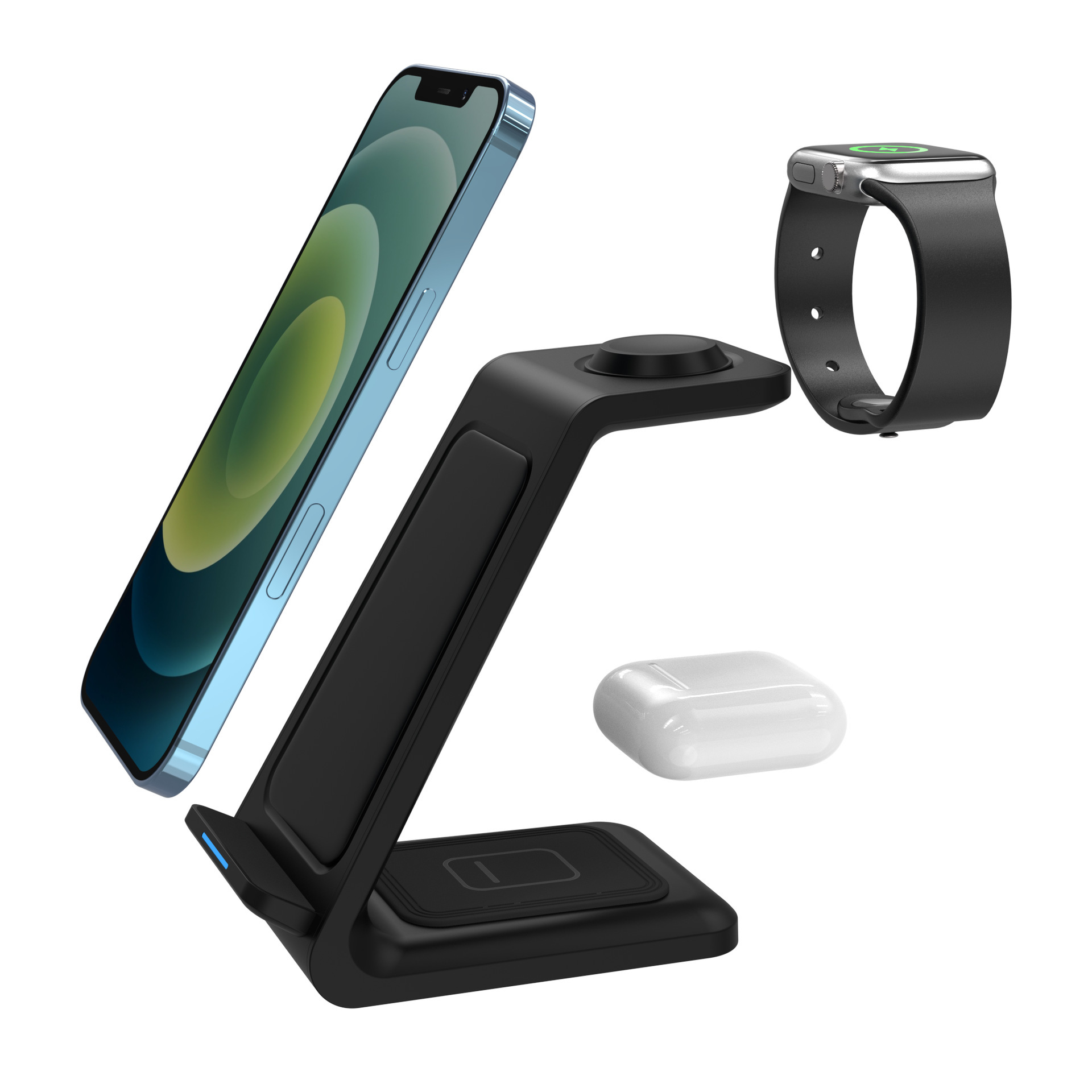 Multi-functional Magnetic Wireless Charger Stand - Desktop Phone Holder with Headphones & Watch Charging Support