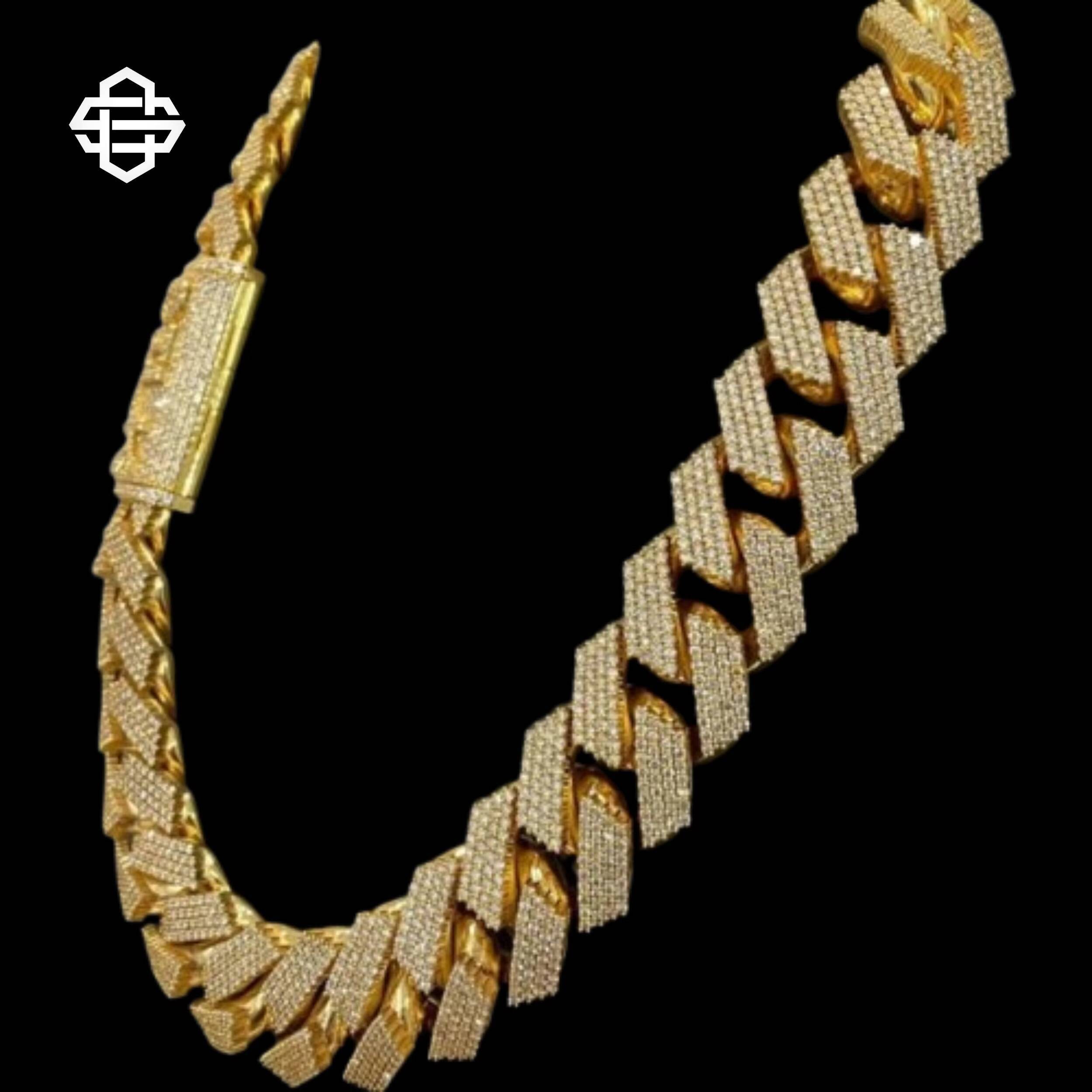 Hiphop Moissanite Iced Out Cuban Link Chain Necklace Bling Gold Rapper Jewelry for Men Custom Streetwear Accessory