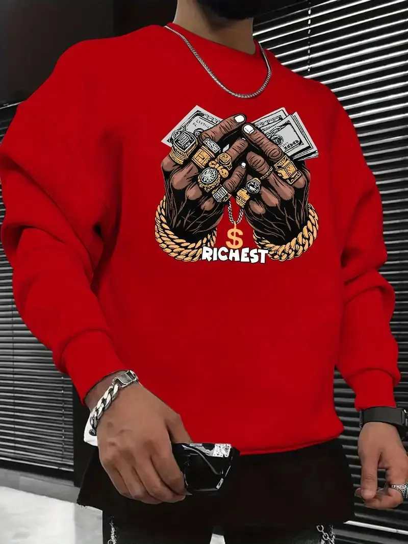 The new mens round-neck hoodie for Spring and Autumn 2025 features street fashion and soft 3D pattern printing W251106