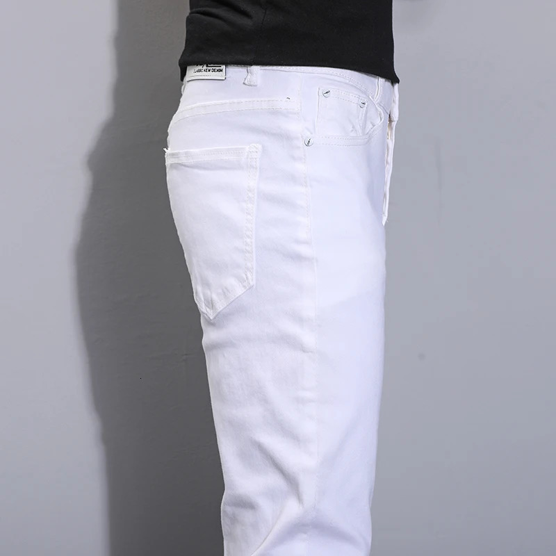 pure white 98 cotton ultrathin jeans for mens stretch and comfortable tight denim Trouser Korean classic fashion casual pants 250401