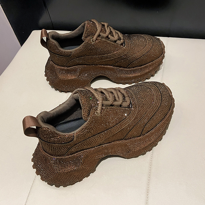 Women's Luxury Fashion Running Shoe Designer Diamond Shining Casual Sports Shoes 7cm Thick Lace-up Vulcanize Shoes Zapatos Mujer