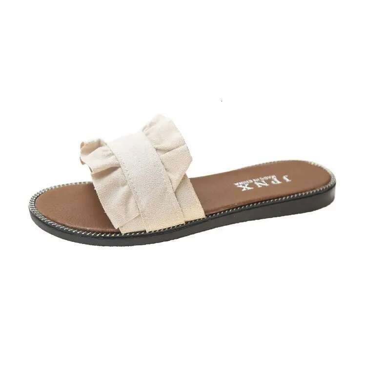 2025 Summer New Women's Lace Flat Heel Slippers Casual Sandals Student Designer Fashion Flat Bottom Beach Shoes