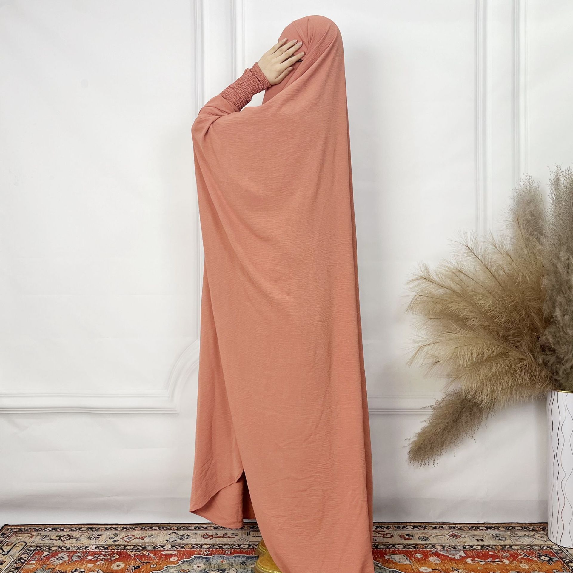 Fashion Women's Dress Dubai One-Piece Solid Color Long Sleeved Prayer Robe Abaya Maxi Dresses Islamic Clothing