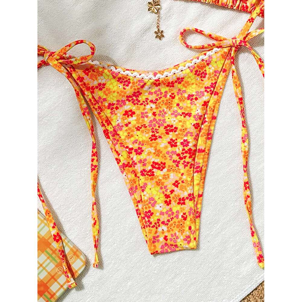 Sexy Orange ral Print Bikini 2025 Metal wer Designer Push Up Micro Swimsuit Brazilian Bathing Suit Tie Side Thong Swimwear