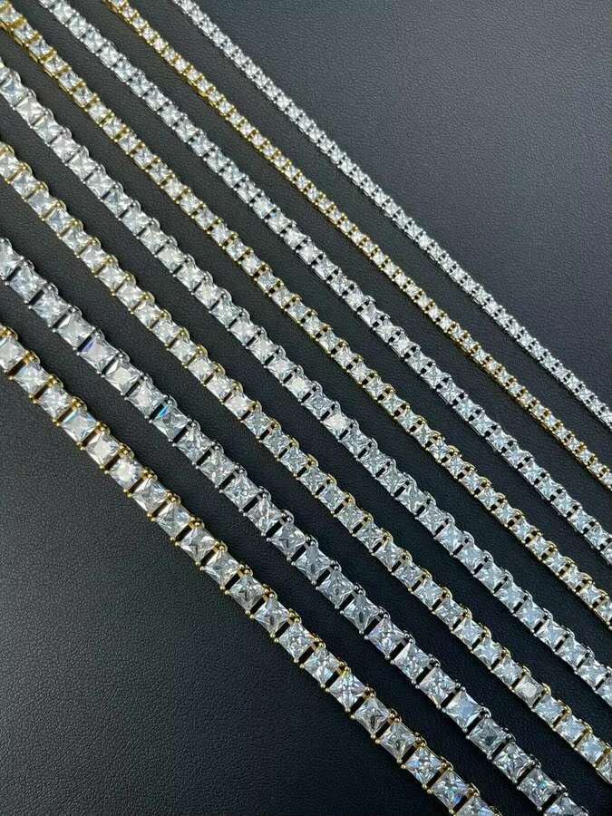 Men Hip Hop Cluster Necklace Stainless Steel Sterg Sier Tennis Moissanite Chain