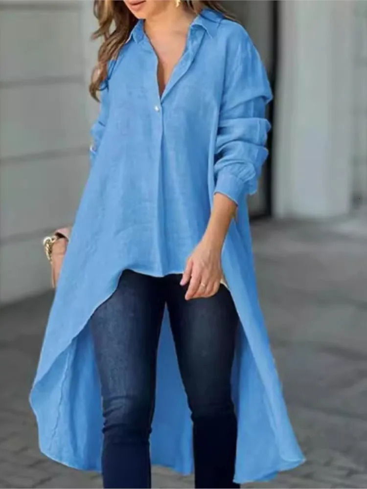 Fashion Loose Shirt Top Lady Casual V Neck Long Sleeve Button Pullover Shirts Tops For Women Spring Autumn Womens Clothing 250402