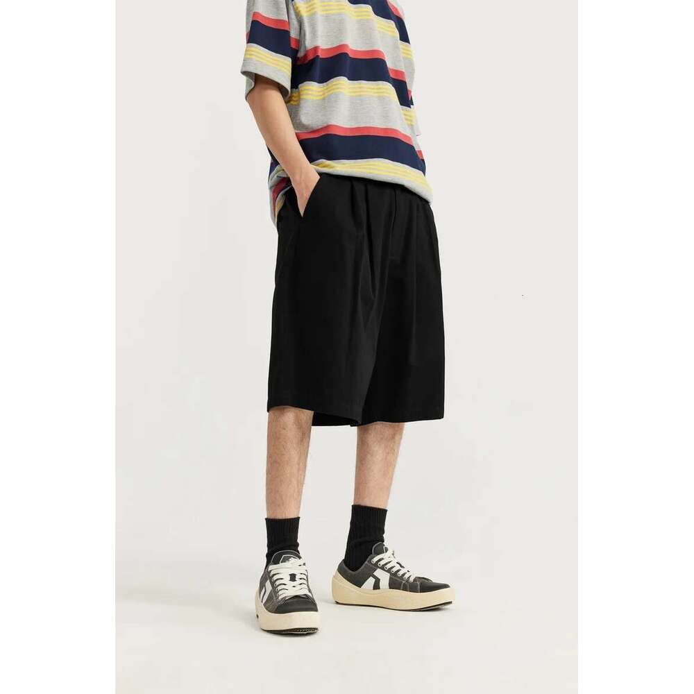 Cropped Pleated Suit Mens Summer Trendy Casual Shorts