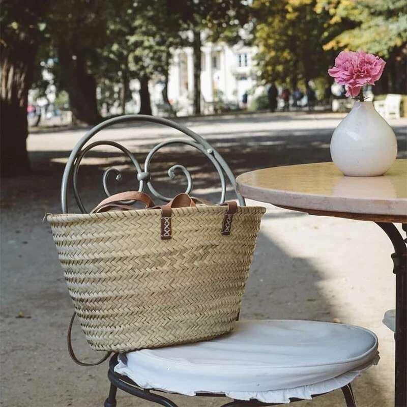 2025 Beach French Style Straw Bags for Women Raffia Handbag Holiday Basket Ins Hand Bag Top Quality Woven Purse Carrycot