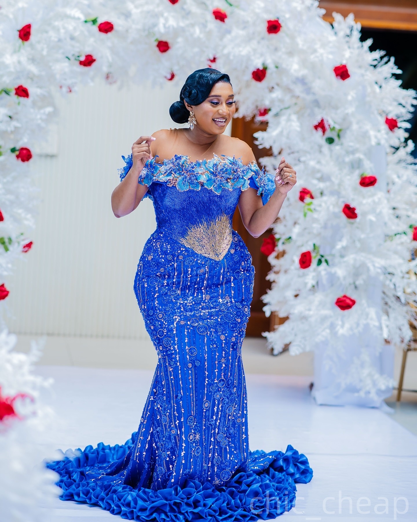 Blue Mermaid Prom Dresses 2026 Crystals Flowers Beaded Sequined Evening Formal Party Second Birthday Engagement Gowns Plus Size Dress For Special Occa