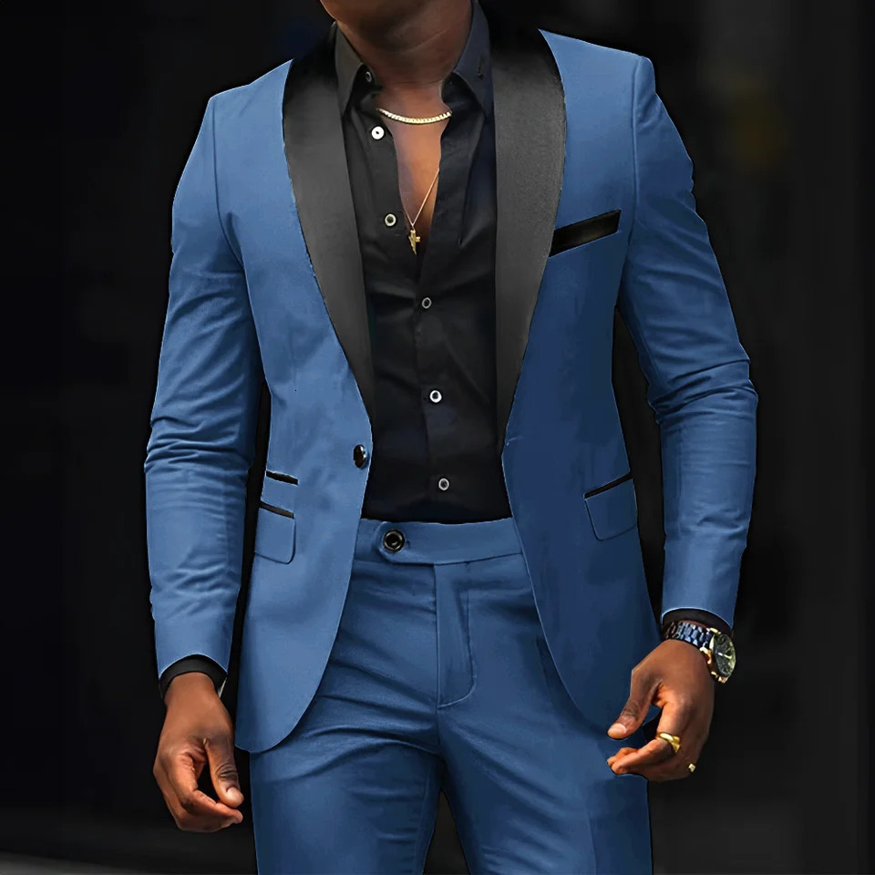 Mens slim fit set 2-piece wedding groom evening gown shawl collar jacket straight pants set XS-5XL 250402
