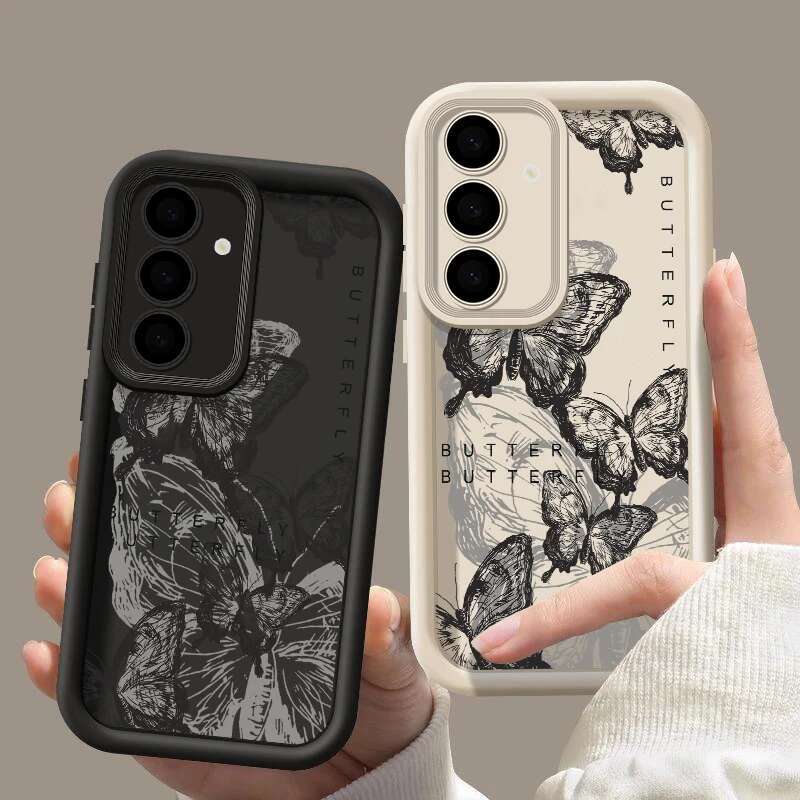 Ink Butterfly Pattern Case For Samsung Galaxy S23 S22 Ultra S21 S24 FE A14 A34 A15 A35 A52 A53 A54 A25 5G Soft Phone Cover