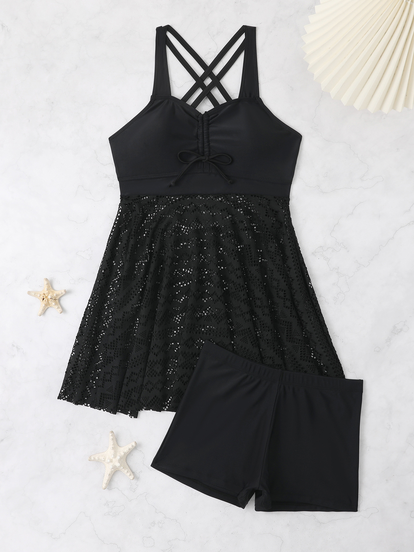 New spliced mesh multi-color skirt style split independent flat angle pants two-piece set fashionable bikini swimsuit for women