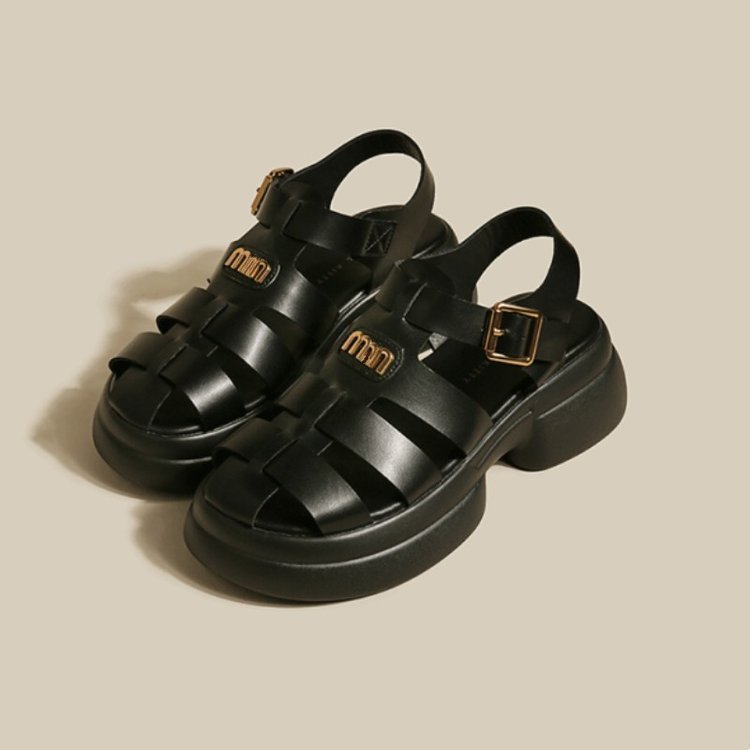 designer shoes 2025 new Women's thick-soled black sporty peep-toe Roman sandals style for summer and autumn fashionable and casual sandals for wo