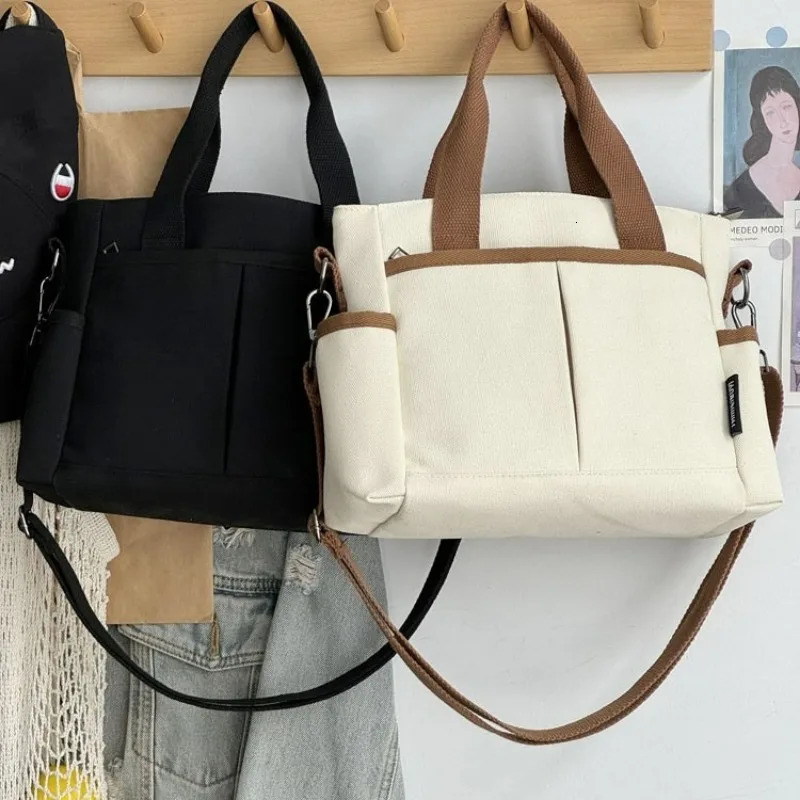 Womens canvas handbag multifunctional large capacity horizontal bag student leisure commuting 250401