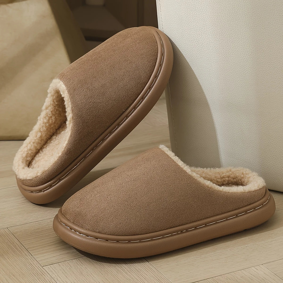 Unisex slipon home shoes indoor and outdoor winter antislip TPR sole soft warm slippers ideal gift for couples 251105