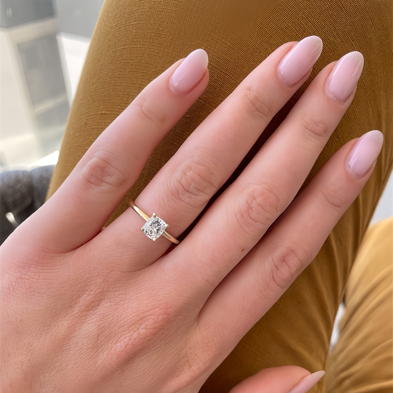 Fine Jewelry 0.50 Carat Cushion Shape Solitaire Engagement Ring 14K Yellow Gold Anniversary Wedding Gold Ring For Women
