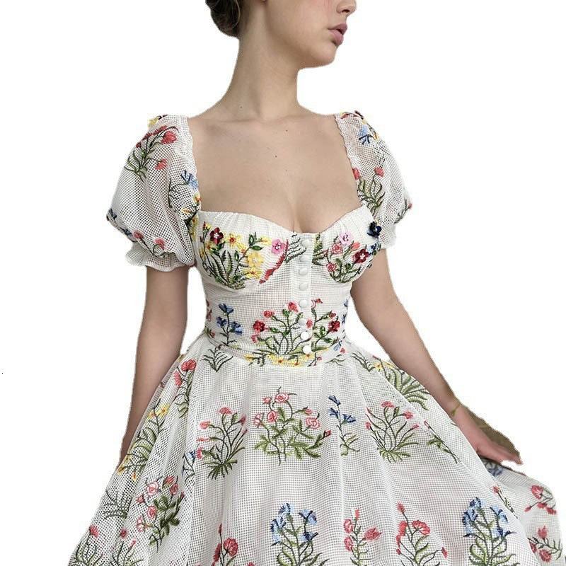 2025 New Womens Bohemian Style Waist Cinching Sexy Cross Belt Backless Embroidered Skirt Two-piece Set