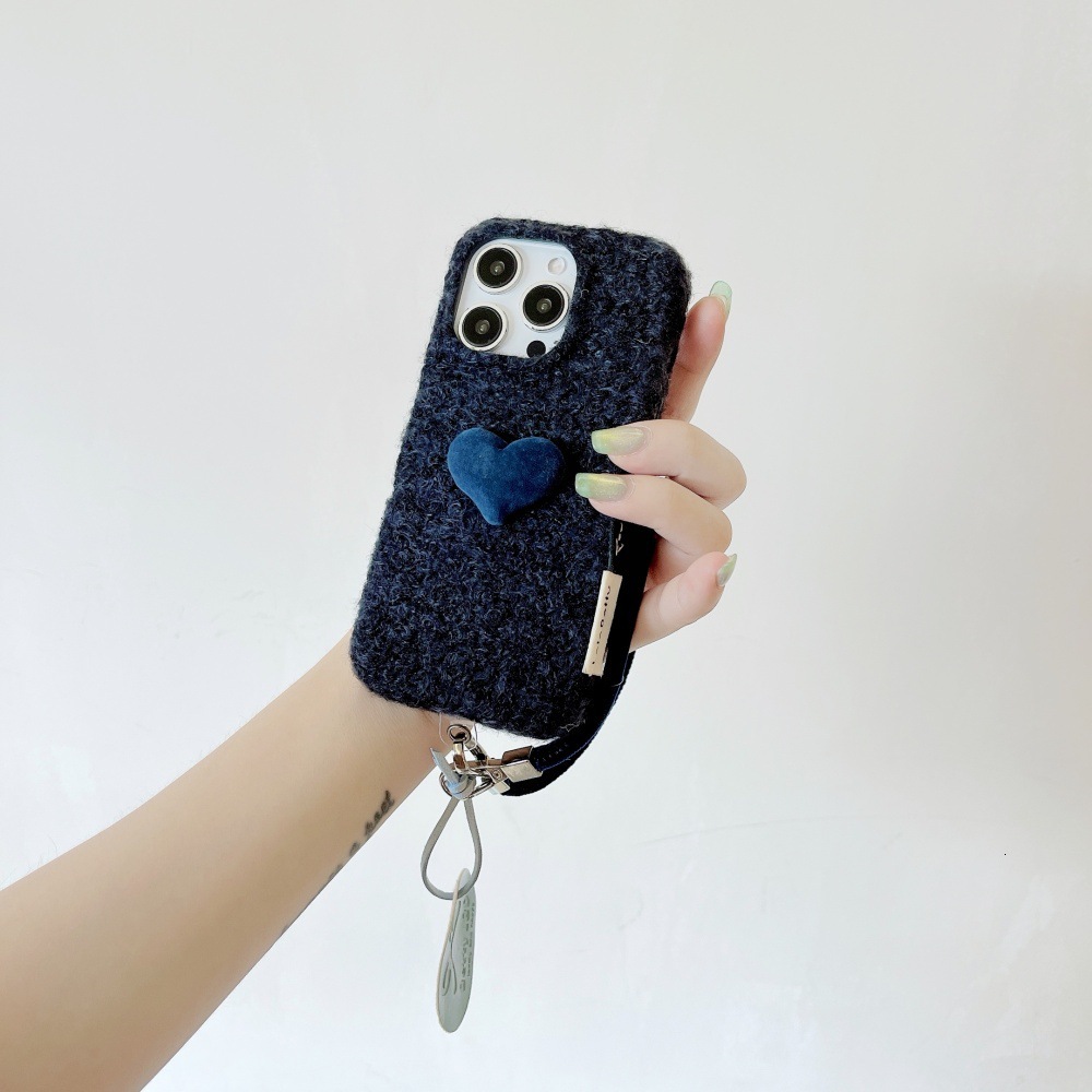 Autumn and Winter Plush Heart Phone Case Compatible with iPhone 17/16 Pro Simple Solid Color Case iPhone 15/14 Shockproof