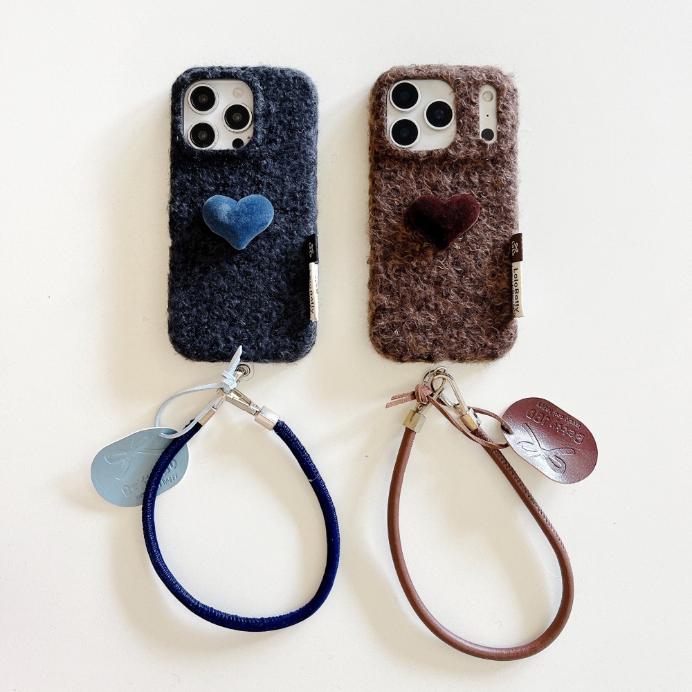 Autumn and Winter Plush Heart Phone Case Compatible with iPhone 17/16 Pro Simple Solid Color Case iPhone 15/14 Shockproof