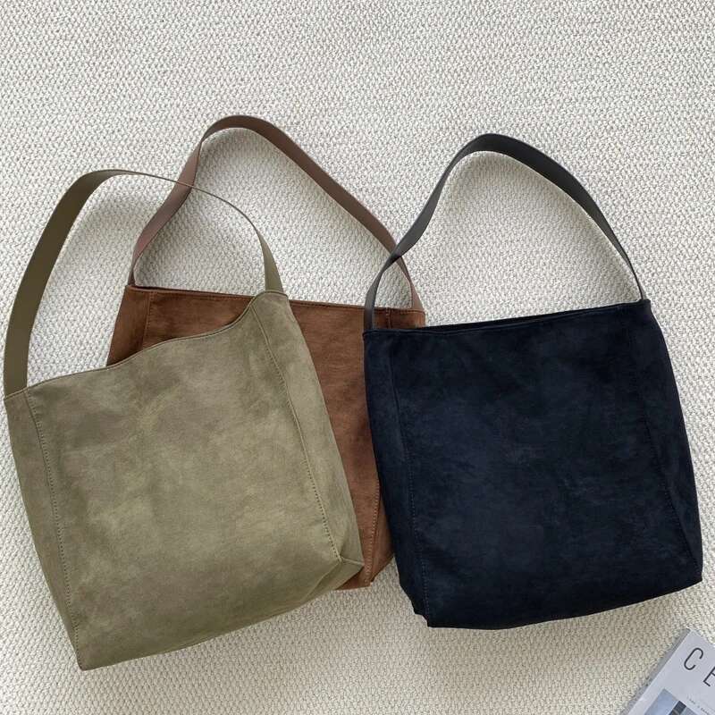 Korean Large Capacity Casual Bags For Women Designer Handbags Purse New In Faux Suede Nubuck Leather Shoulder
