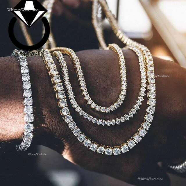 Pass the test 3 mm 4 mm 5 mm round cut Ice Cube Zirconia Tennis K-Chain Hip Hop high quality CZ box buckle necklaces for men and women gifts