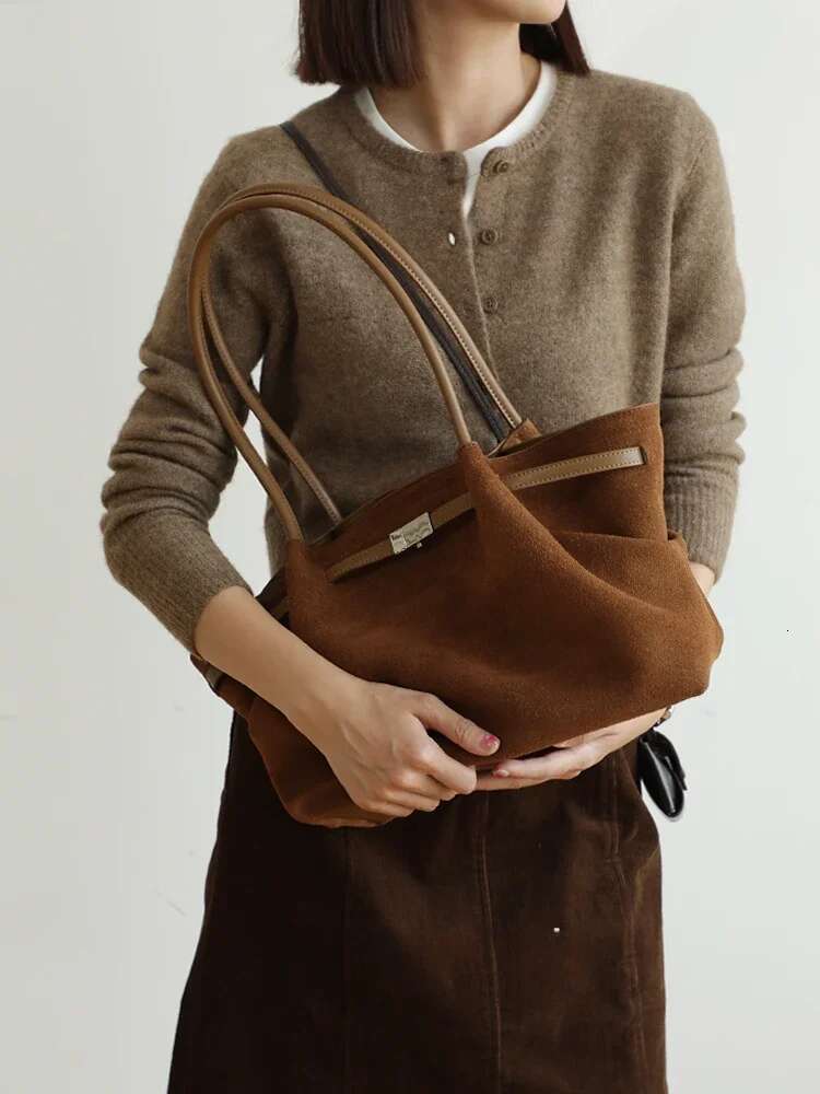 2025 Youth Fashion Large Capacity Trapeze Tote Coffee Camel Color Matte Suede Leather Women Handbag Frosted Skin Shoulder Bag