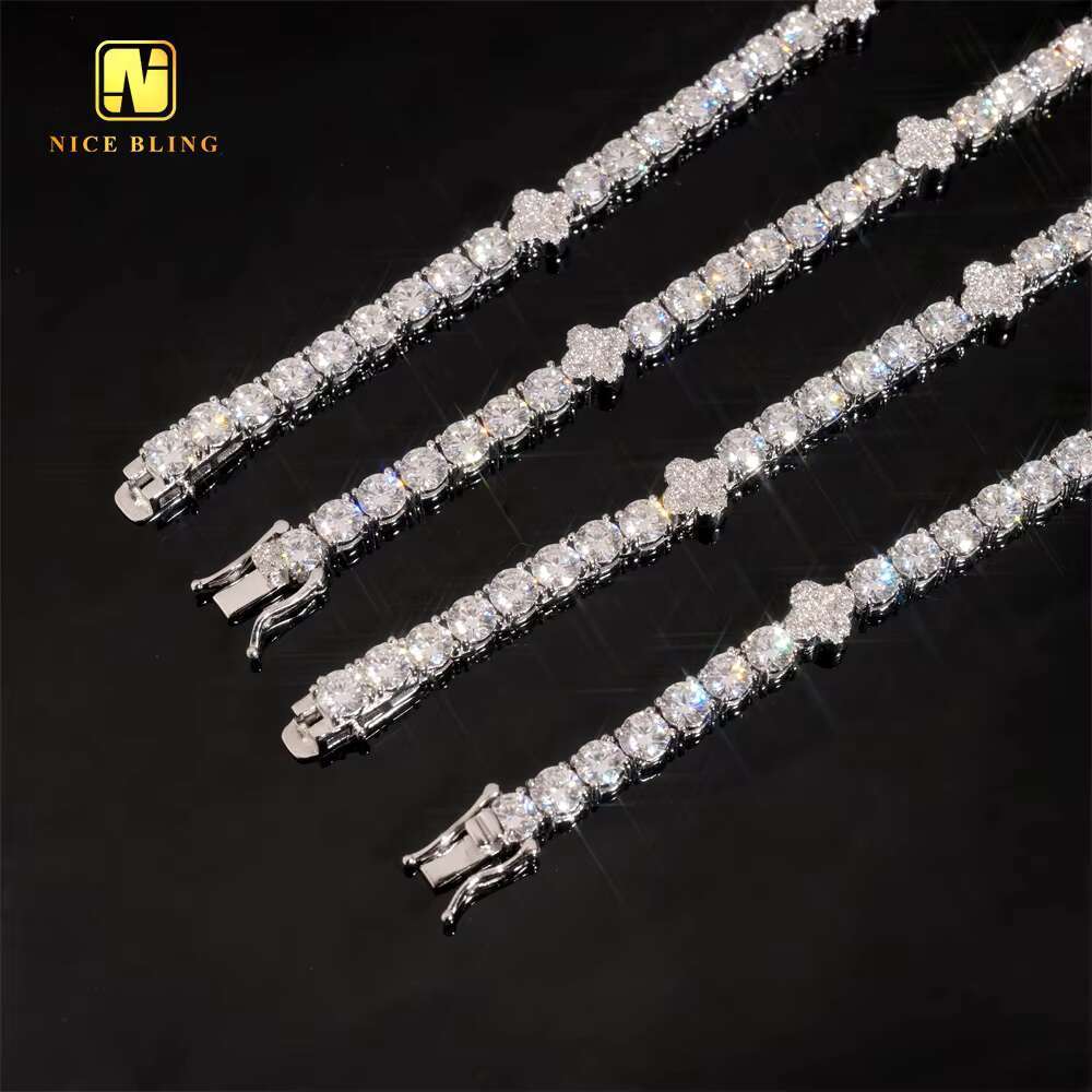 5mm VVS Moissanite Tennis Chain Pass Diamond Tester 925 Silver Hip Hop Jewelry Clover Necklace Iced Out Diamond Tennis Chain
