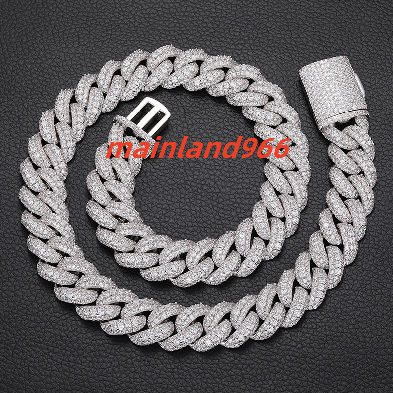 High Quality Luxury Mens Hip Hop 15mm 18mm Iced Out Diamond Moissanite Baguette Cuban Chain Necklace