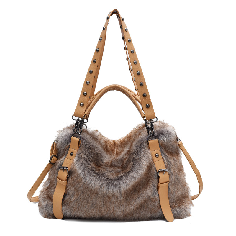 Free shipping, all-purpose underarm bag, simple handbag, winter trend, versatile and elegant fur handbag for women, high-end faux fur single-shoulder 