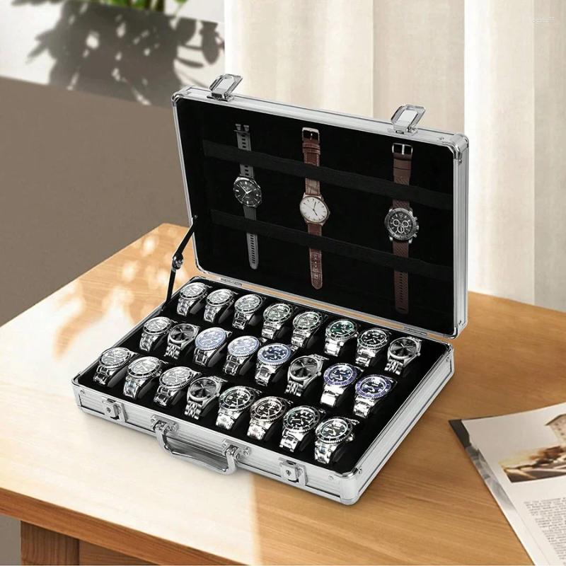 Watch Boxes 24/32Grid Aluminum Storage Box With Soft Cushion Lockable Travel Display Case Trade Briefcase Style Key