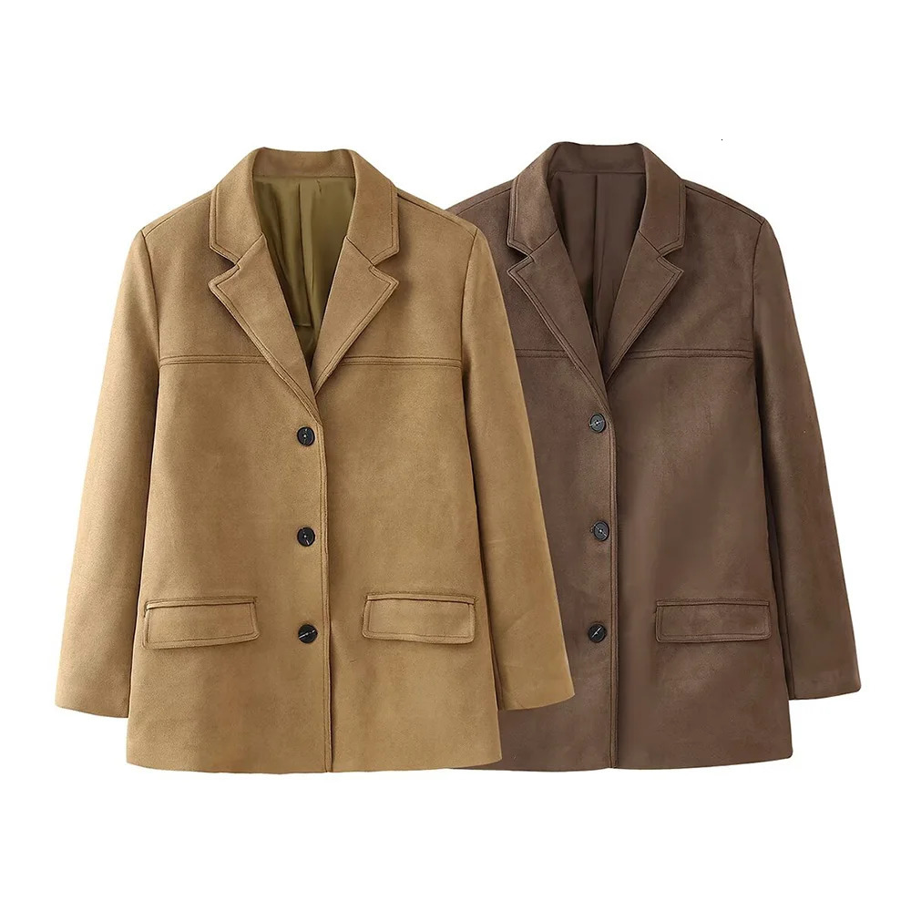 Autumn and winter fashionable womens clothing casual elegant sense European and American retro suede suit jacket 250402
