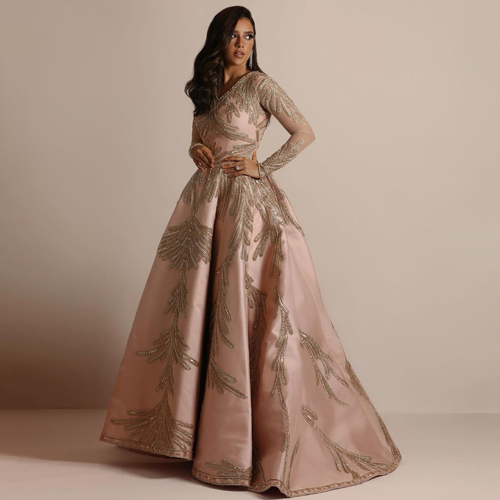 2025 New Womens Hot Stamped Large Sleeve Long Dress Banquet Sexy Evening Dress Pink