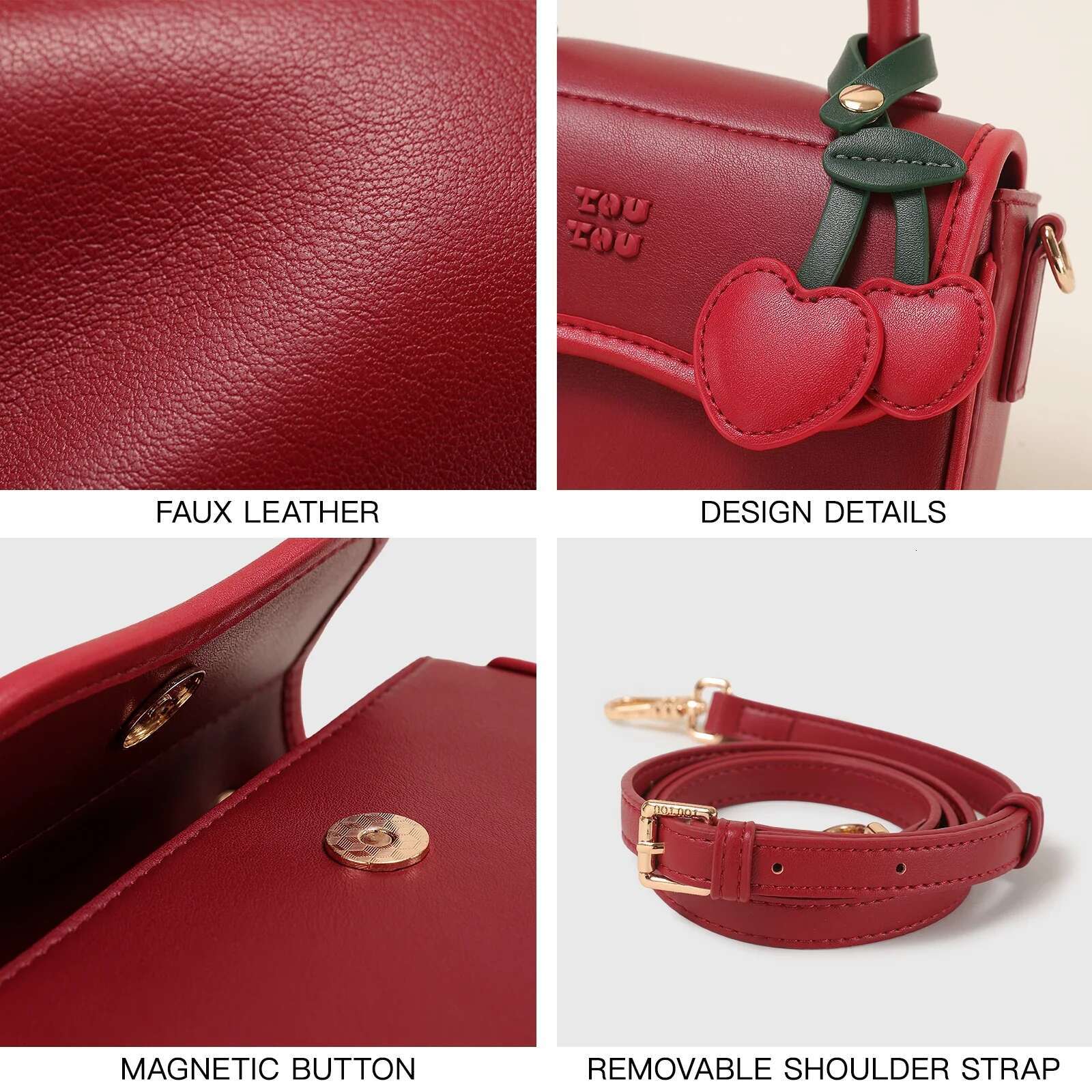 TOUTOU Red Handbag Women Cute Cherry Christmas Tree Pendent Original Designer Leather Shoulder Crossbody Bag Girl Valentine Gift