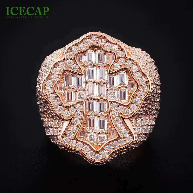 Fashion New Design Cross Shape Ring White Yellow Rose Gold Color VVS Round Baguette Moissanite Jewelry Rings
