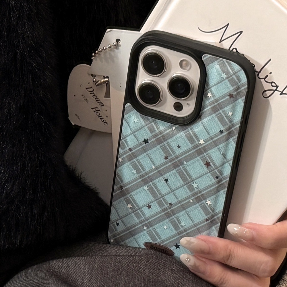 Blue Star Pattern Leather Phone Case Compatible with iPhone 17/16 Pro Solid Color Shockproof iPhone 15/14 Niche 13