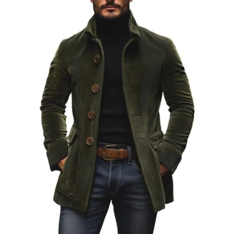 Vintage Corduroy Gentleman Jacket Men British Fashion Loose Casual Business Trench Coat Autumn Winter Trenchcoat Outerwear 251106