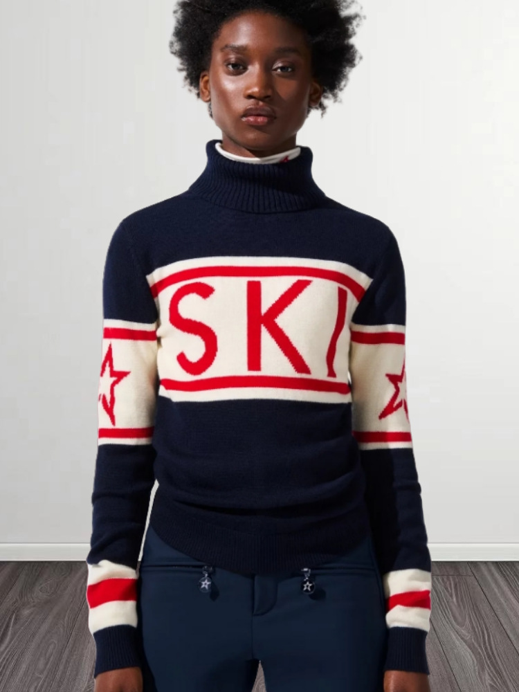 Designer Women's Knits Knitted High Neck Warm Sweater With A Design Sense Of Autumn And Winter Color Blocking Versatile Cotton Ins Style Pullover