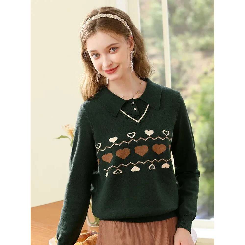 Polo Collar Fake Two Soft Lazy Women Sweater Autumn New Loose Preppy Style Knitted Cozy Pullover