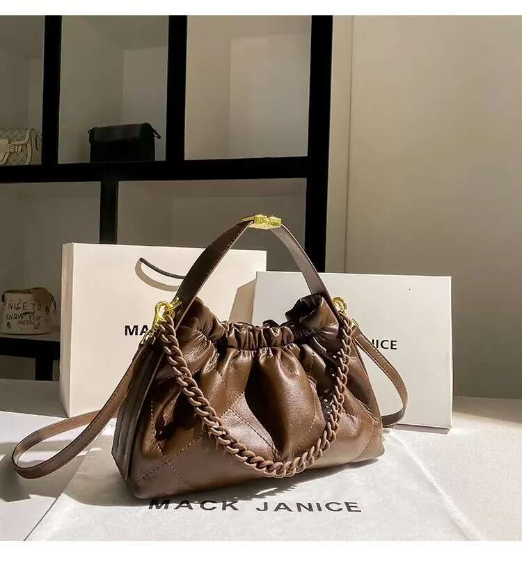 Autumn Winter Soft Leather Bucket Female Underarm Armpit Women Fashion Handbag Shoulder Messenger Chain Bag Lady Purse