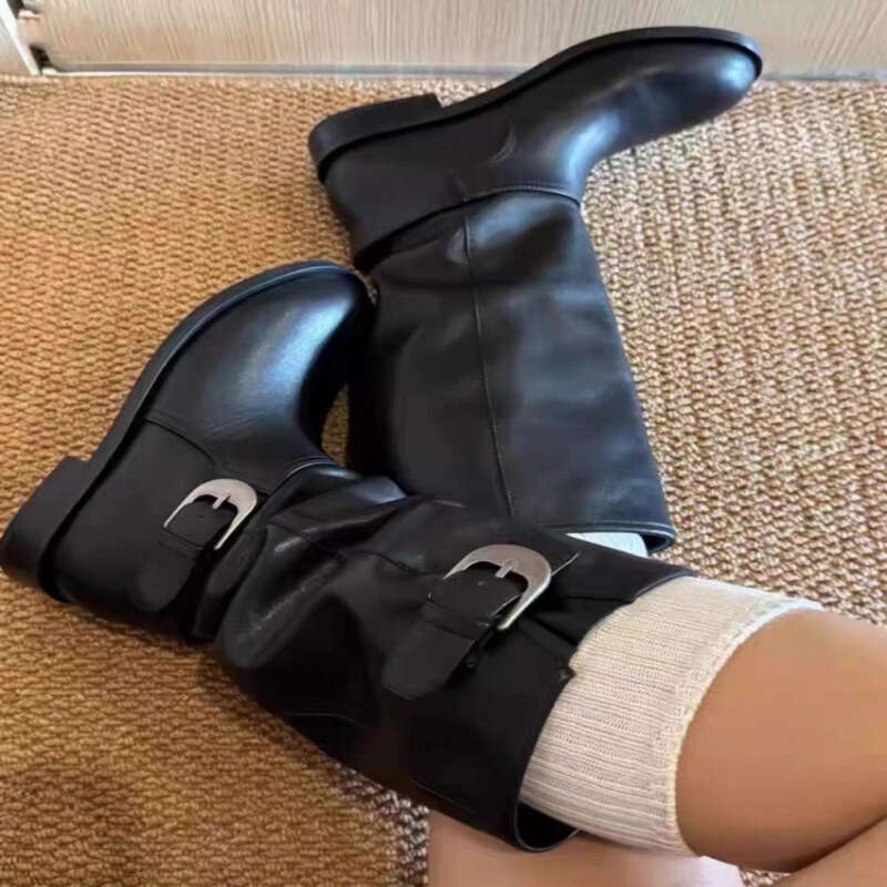 Brown Color Block Pleated Slouch for Women New Autumn Winter Long Tube Melad Designer Shoe High wide calf Boots botas para mujer