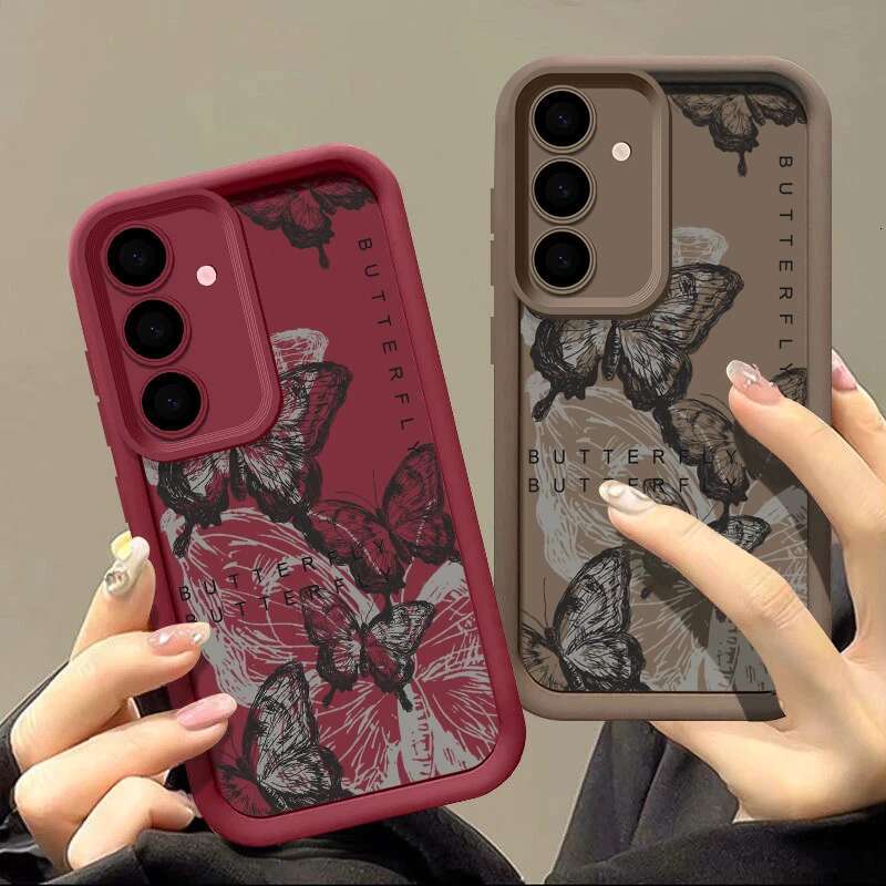 Ink Butterfly Pattern Case For Samsung Galaxy S23 S22 Ultra S21 S24 FE A14 A34 A15 A35 A52 A53 A54 A25 5G Soft Phone Cover