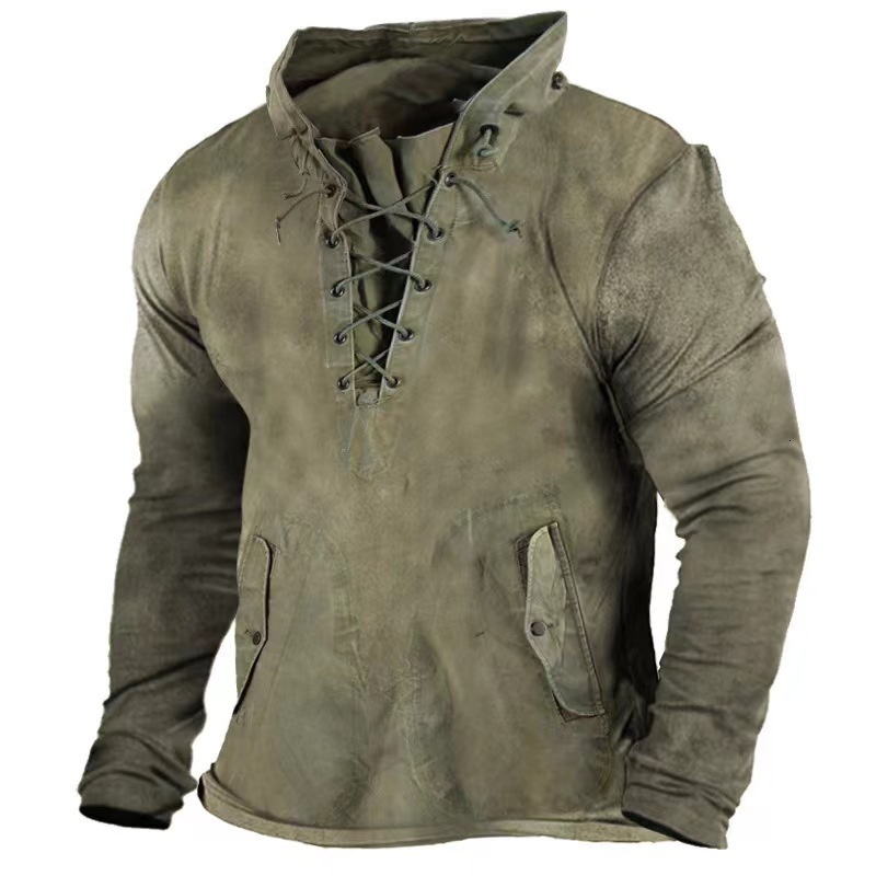 Mens Spring and Autumn New 3D Digital Printed Military Hoodie Pullover for Men