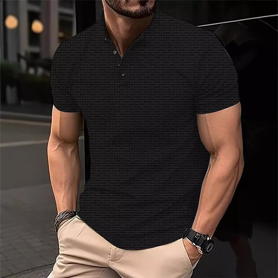 2024 Mens Digital Printed Casual Buckle Short Sleeve T-shirt Polo Top