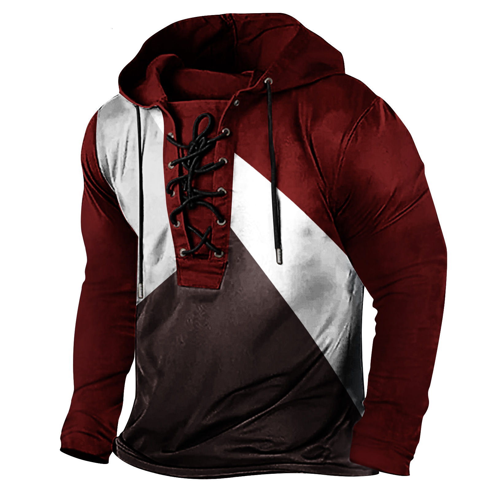 2024 Spring New Mens Digital Printed Tether Large Hooded Long Sleeve T-shirt Mens Wear