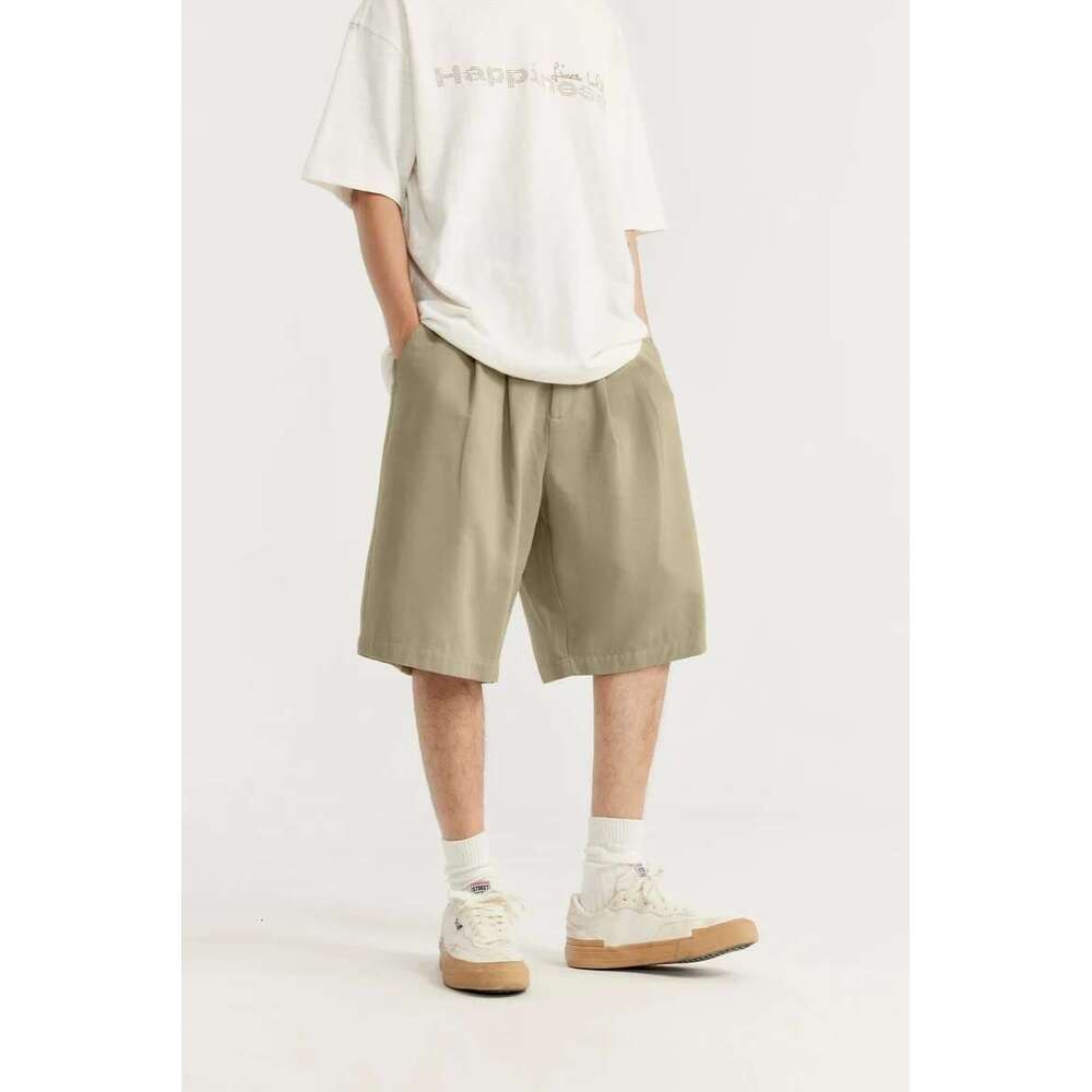 Cropped Pleated Suit Mens Summer Trendy Casual Shorts