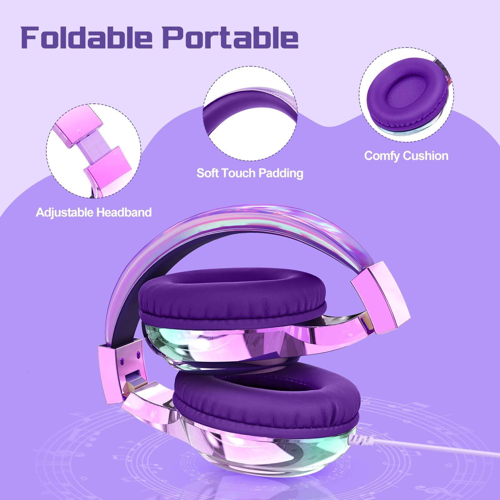 Wired Kids with Microphone 85/94dB Volume Limiter for Girls Boys Foldable Headphones