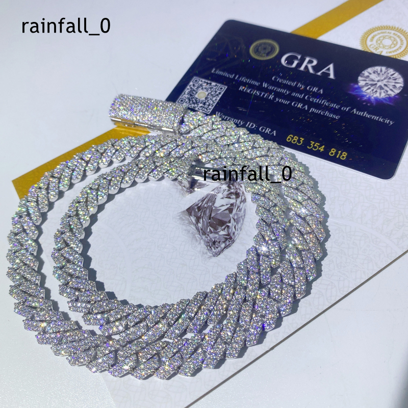 Sterling Silver 10mm Moissanite Prong Cuban Chain Moissanite Necklace