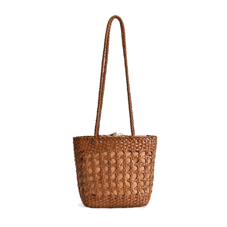 Top Layer Cowhide Single-Shoulder Genuine Leather Retro Hand-Woven Hollow Out Mori Style Women's Bag